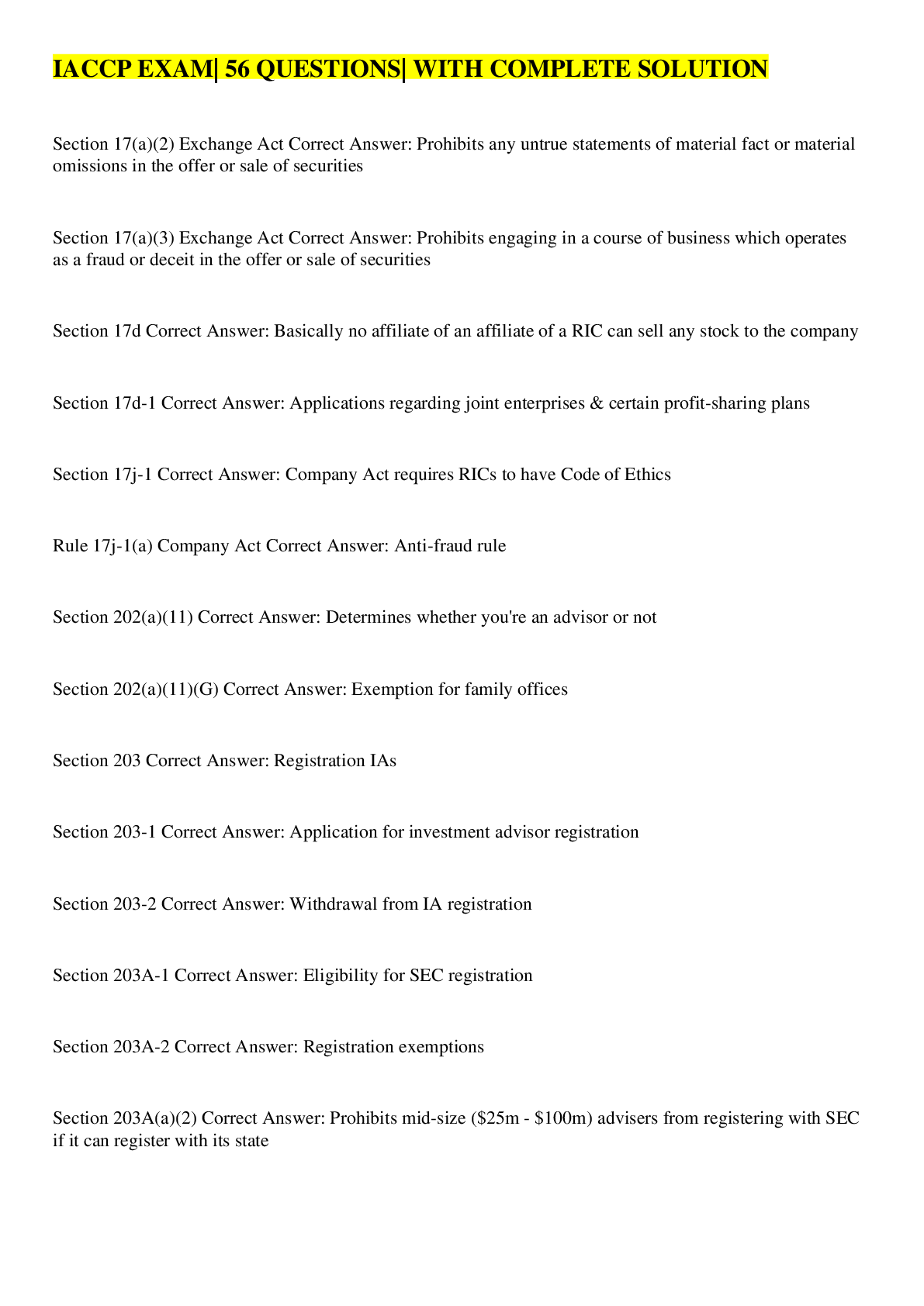 Preview image for IACCP EXAM| 56 QUESTIONS| WITH COMPLETE SOLUTION